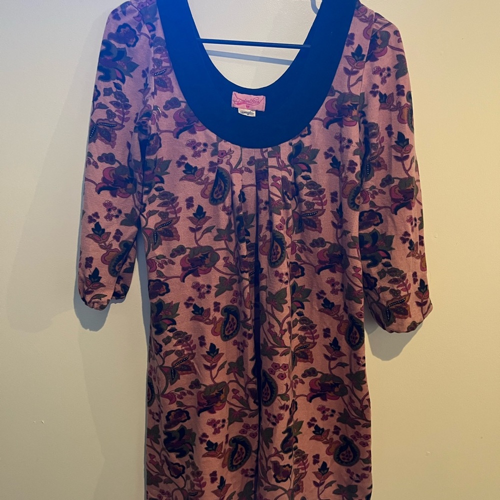 Pink Floral Patterned Tunic with Black Collar
